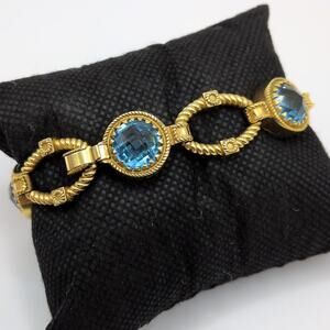 REBECCA Italian Gold Plated Blue Faceted Crystal Oval Twist Link Bracelet 7.25in